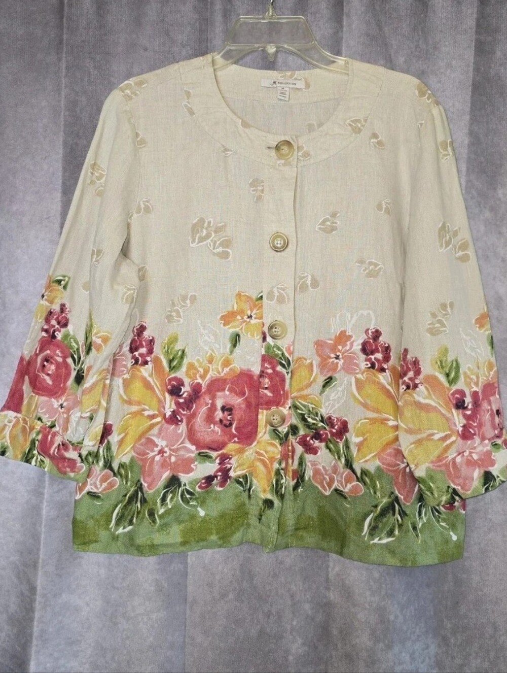 JM Collection 100% Linen Button Up Cottagecore Floral Top